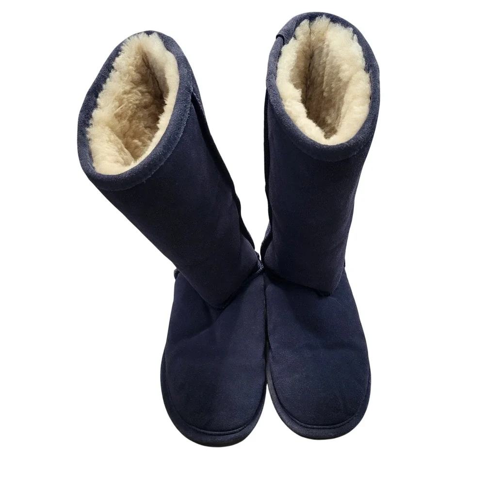 Bearpaw Tall Navy Blue Suede Sheepskin Fur Lined Winter Boots Womens‎ size 7
